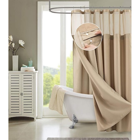 Gfancy Fixtures 72 x 70 x 1 in. Mocha Sheer & Grid Shower Curtain & Liner Set GF3098190